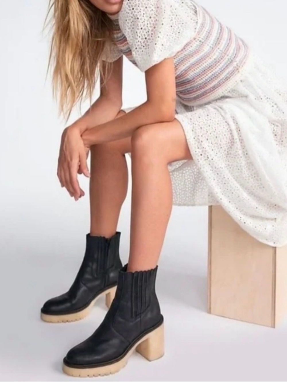 New! Free People Jack Zip Slouchy Ankle Boots Chunky Heel Black size 40